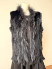 Vintage Grey Fur Vest -  100% Genuine Rabbit and Raccoon Fur - Size S-M