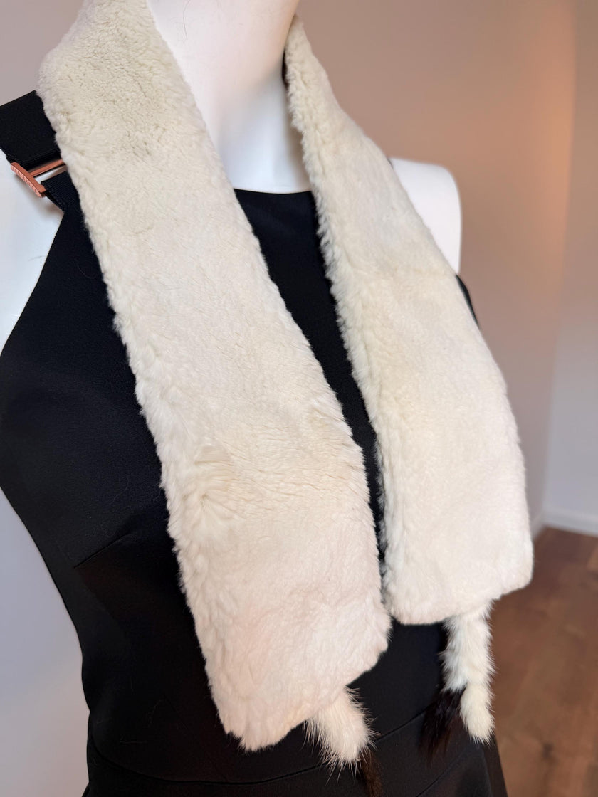 Vintage White Shared Rabbit Fur Scarf - Genuine Fur Collar I 2000s