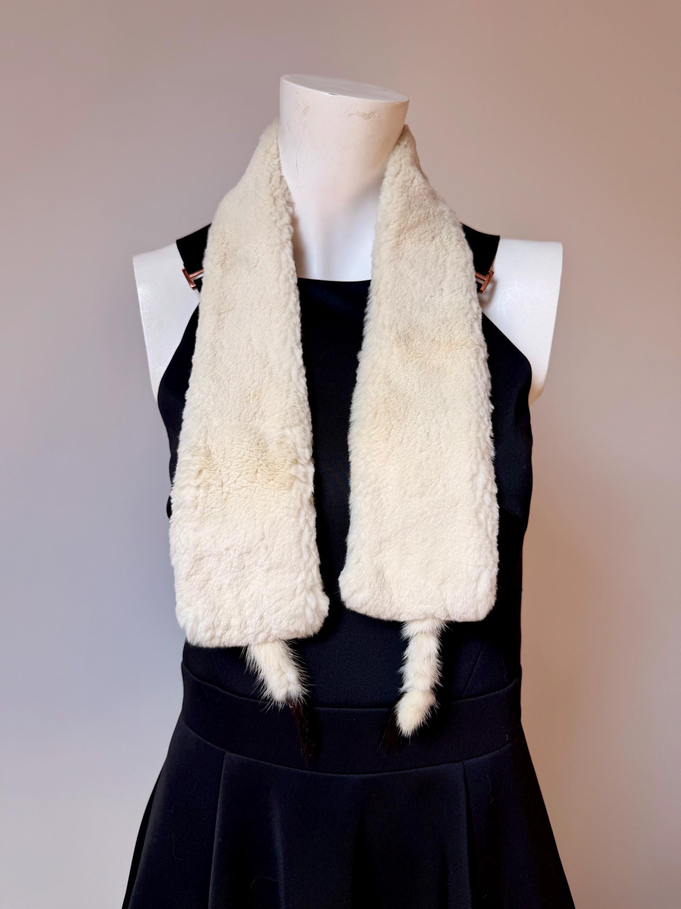 Vintage White Shared Rabbit Fur Scarf - Genuine Fur Collar I 2000s