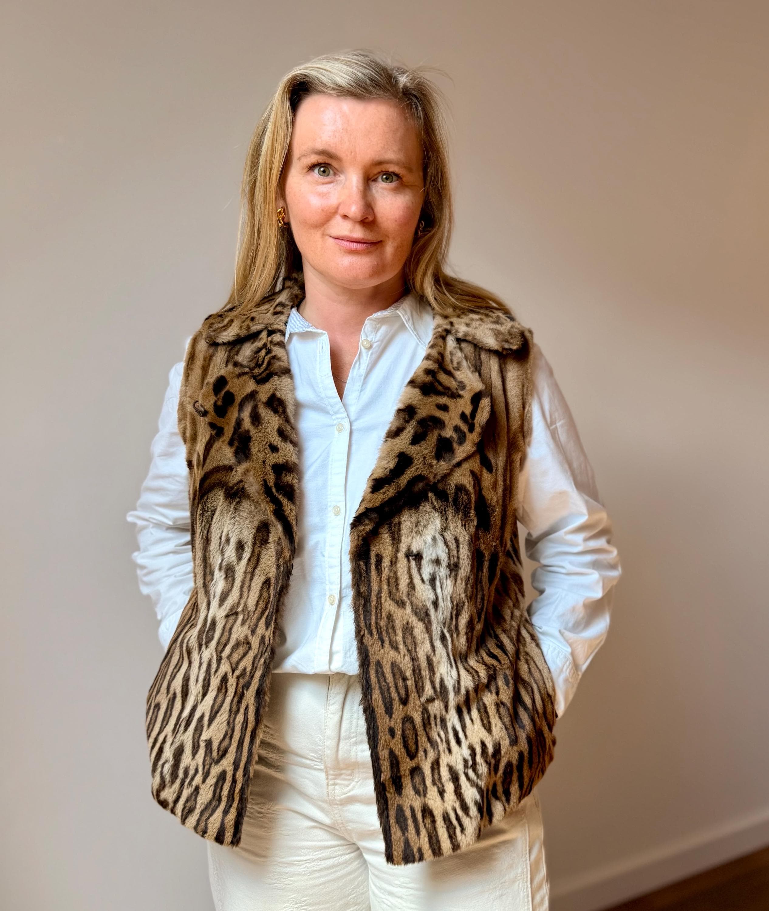 Vintage Leopard Print Fur Vest – Genuine Fur, Size S