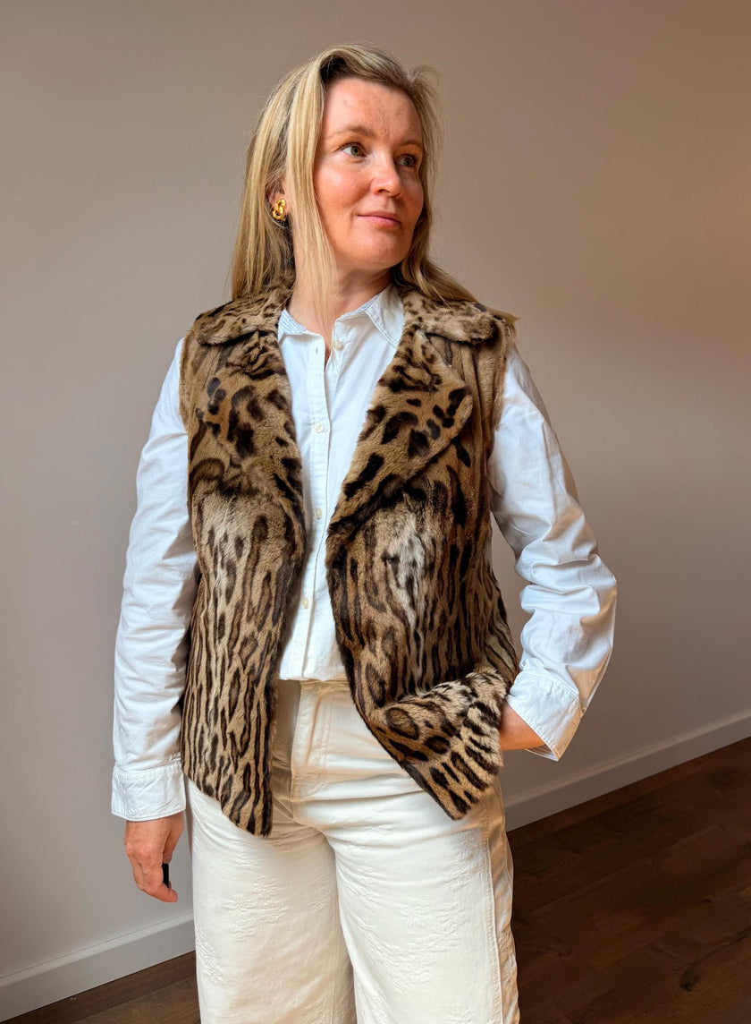 Vintage Leopard Print Fur Vest – Genuine Fur, Size S