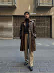 Rare vintage men’s otter fur coat in dark brown genuine fur with classic straight silhouette and traditional collar