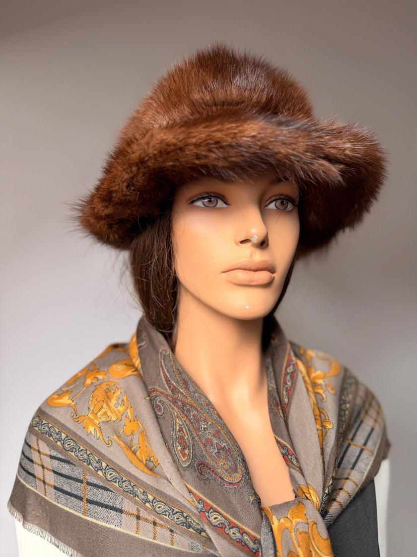 1970s dark brown muskrat fur bucket hat