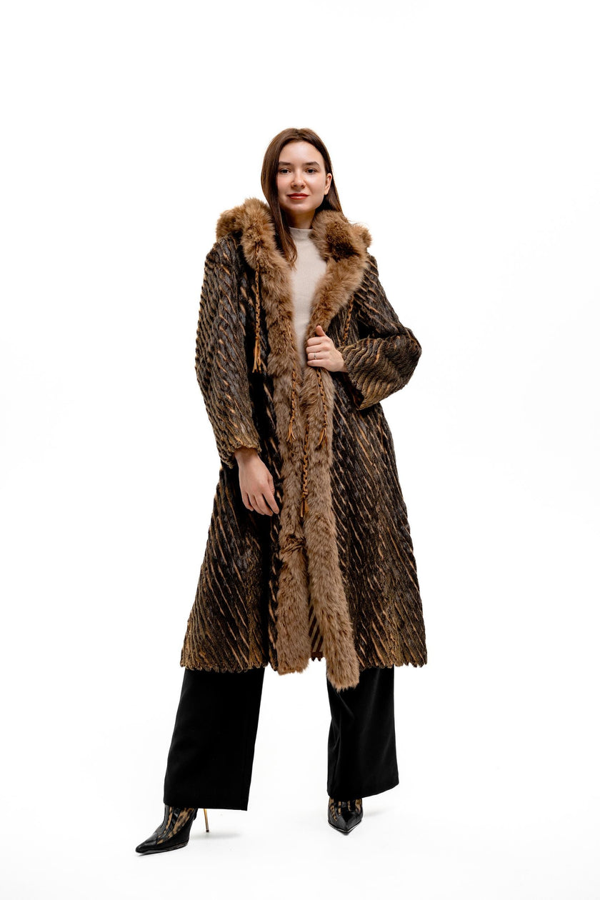 1990s vintage genuine fur coat with detachable Arctic fox hood