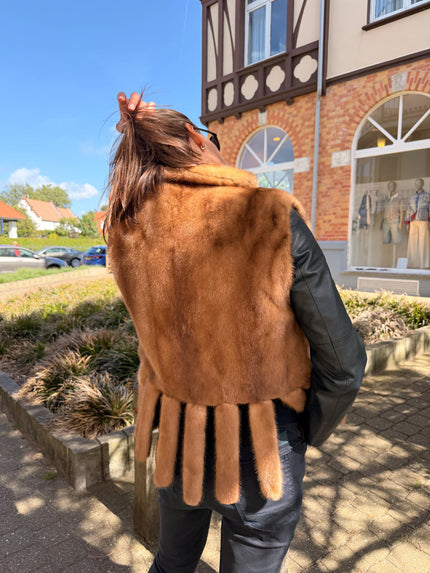 Vintage golden mink fur vest for women with decorative tails