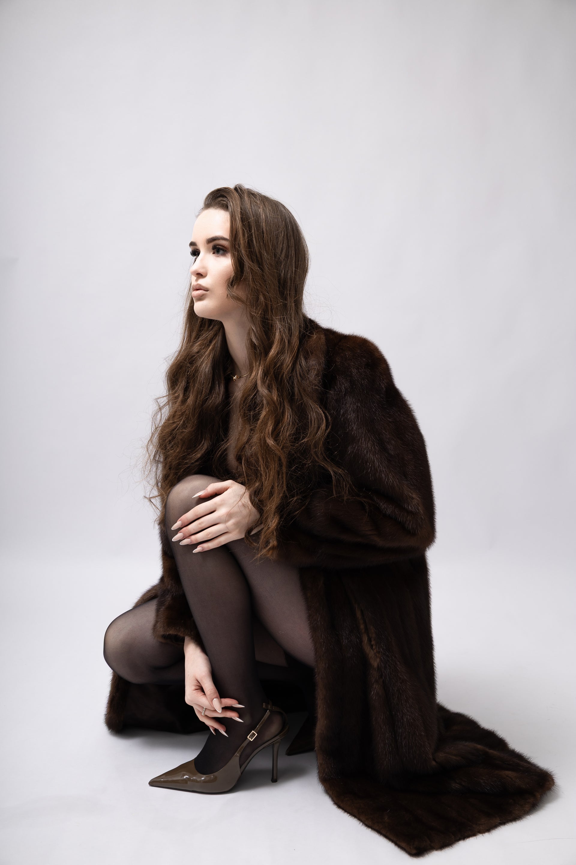 brown vintage mink fur coat for women